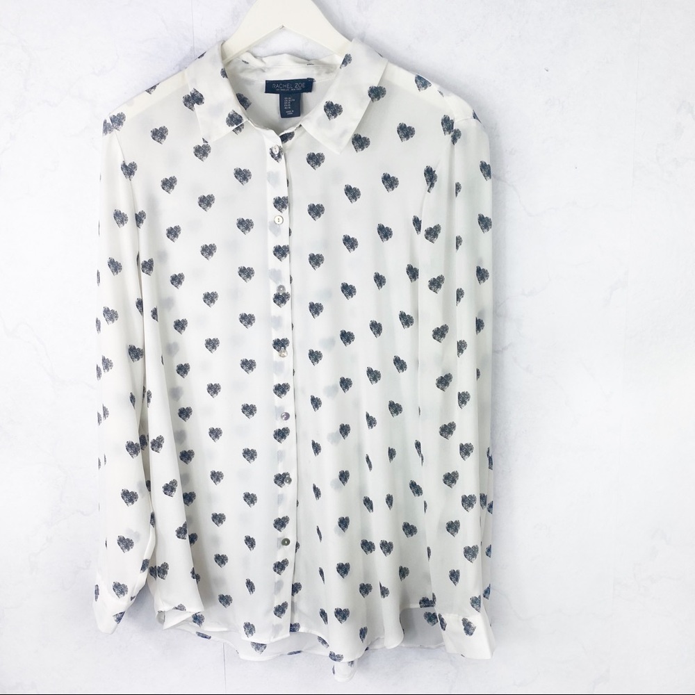 [Rachel Zoe] White Heart Button Down Shirt